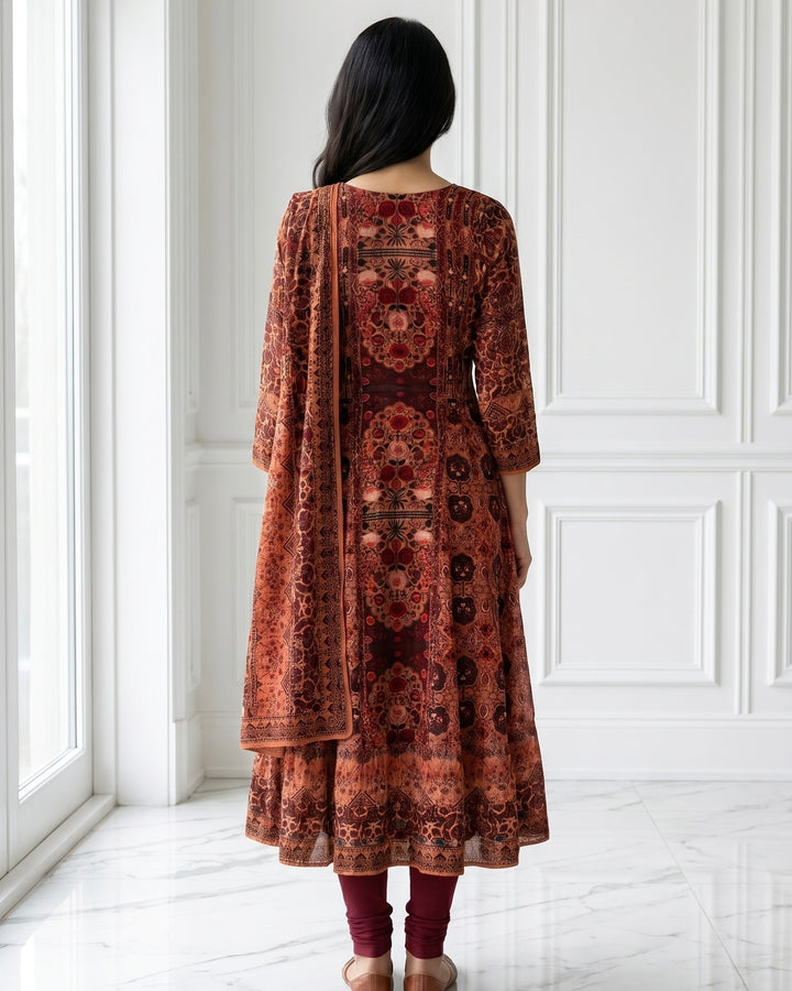 Rust Muslin Embroidered Dupatta Elegance (56105)