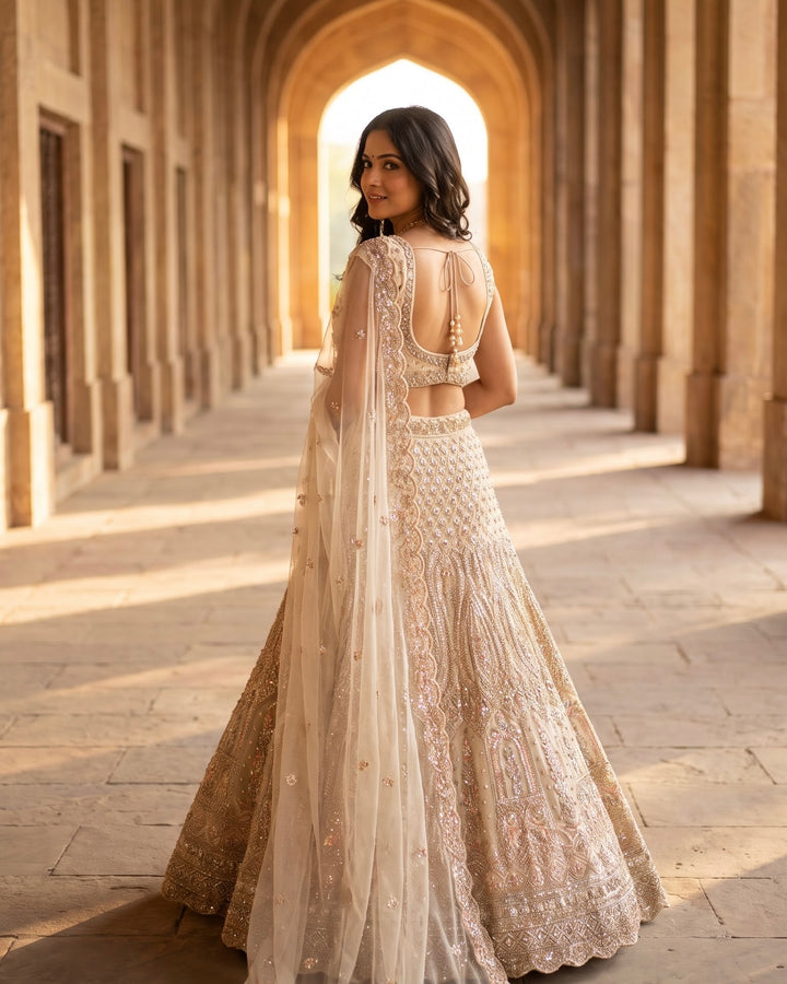 Heritage White Net Embroidered Lehenga (55254)