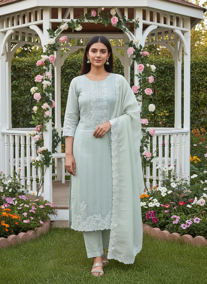 Green Linen Embroidered Unstitched Casual Elegance (55131)