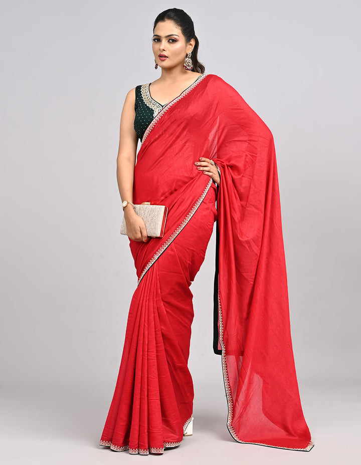 Meher – Pink Silk Saree with Swarovski Stone Border & Contrast Blouse | Fazals (46589)
