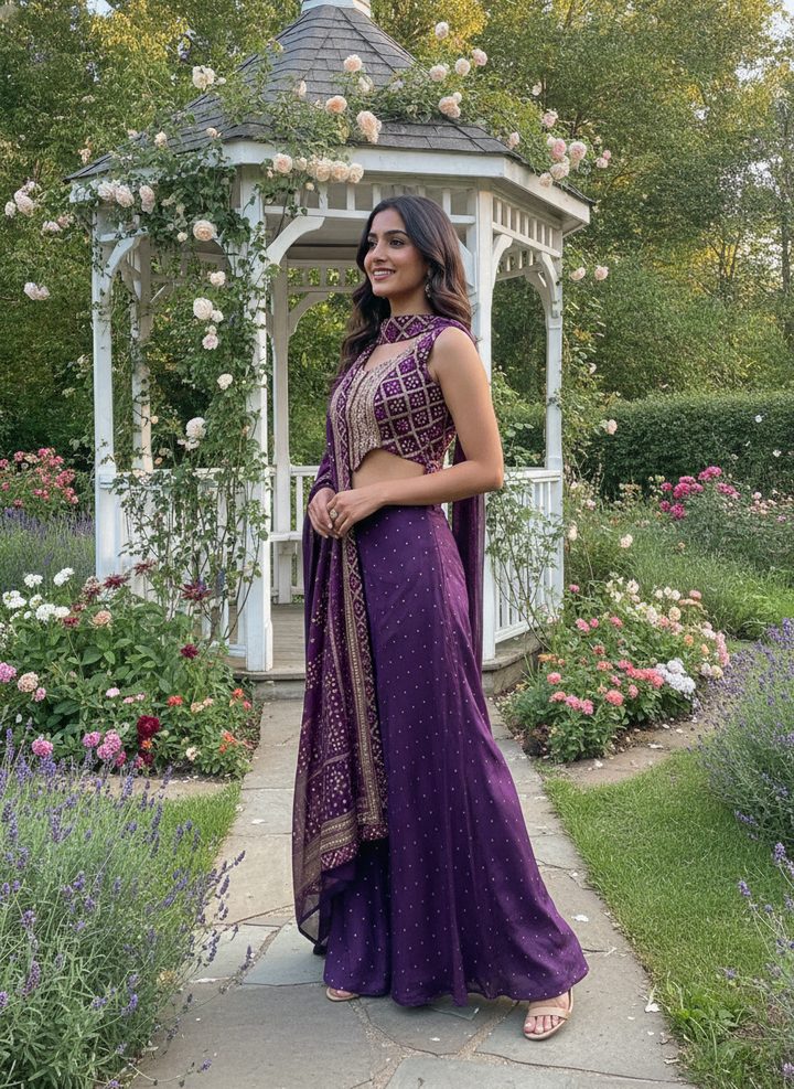 Amethyst Silk Embroidered Plazo Ensemble (56436)