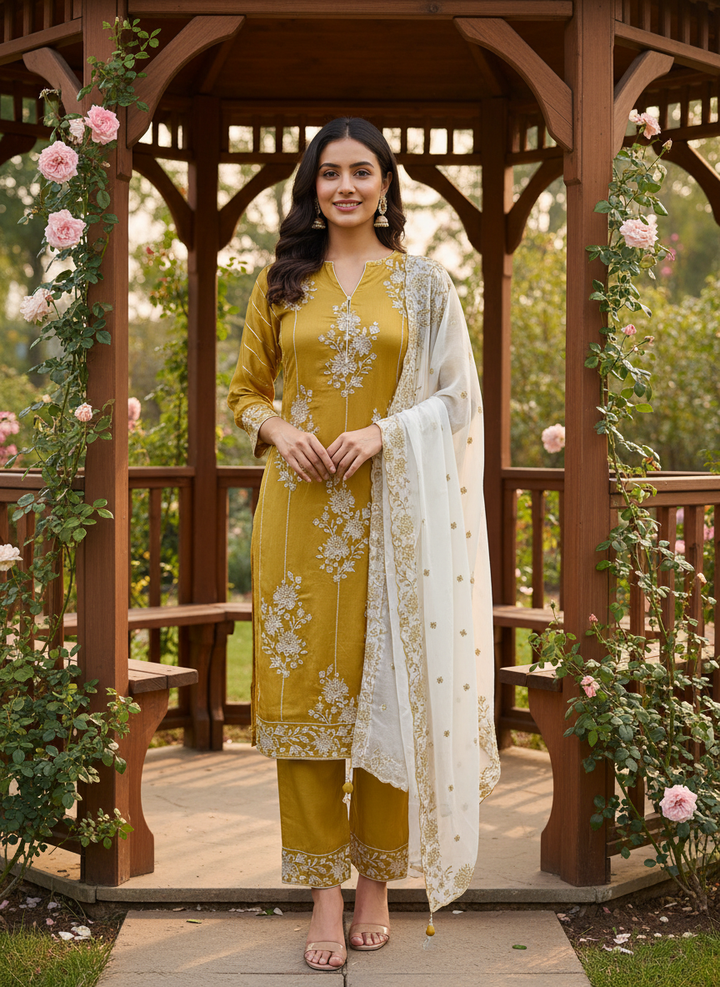 Sunlit Mustard Chinnon with Sequin Embroidery (53970)