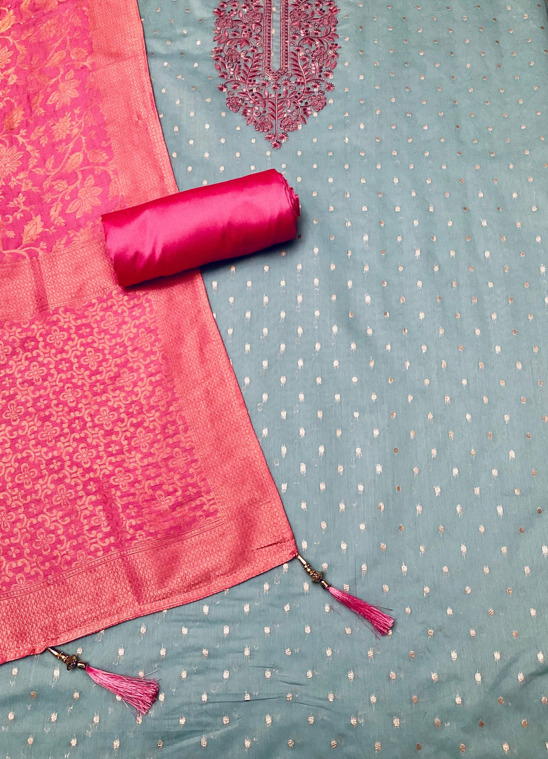 Woven Chanderi Unstitched Suit (45330)
