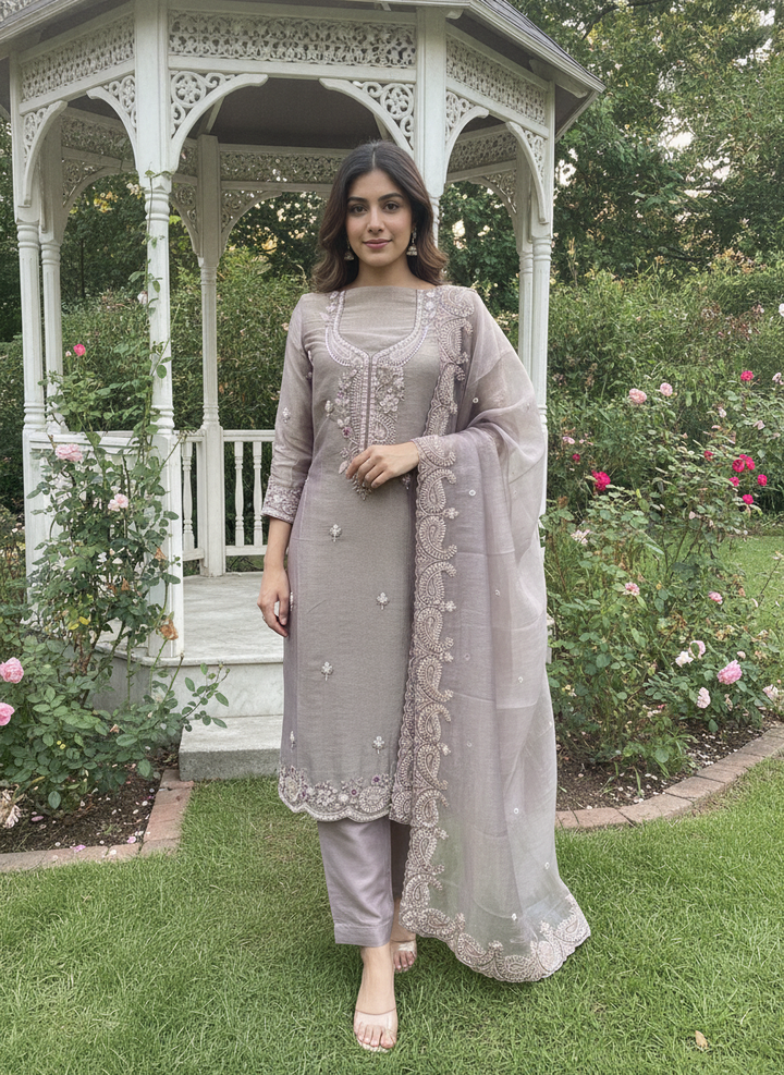 Lavender Organza Embroidered Festive Ensemble (58467)