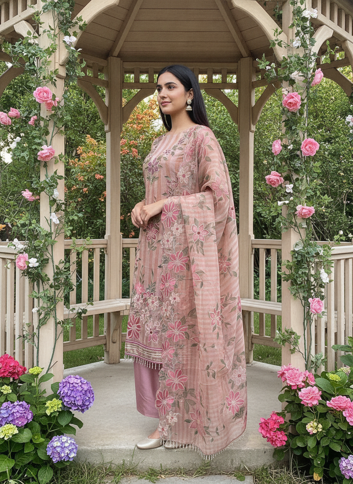 Pink Organza Embroidered Festive Unstitched Ensemble (58898)