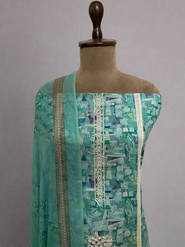 Printed Cotton Embroidered Suit (41512)