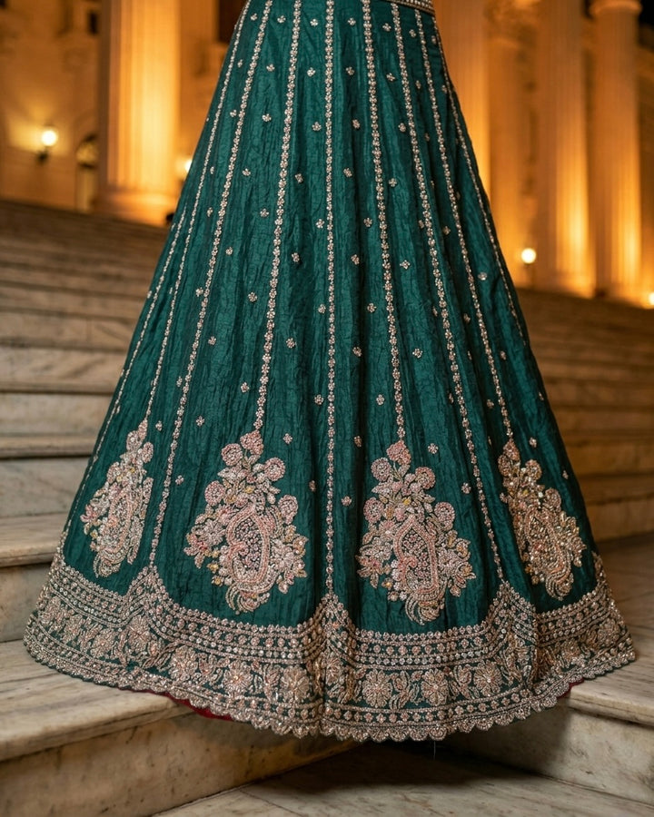 Bottle Green Embroidered Organza Dupatta (54515)