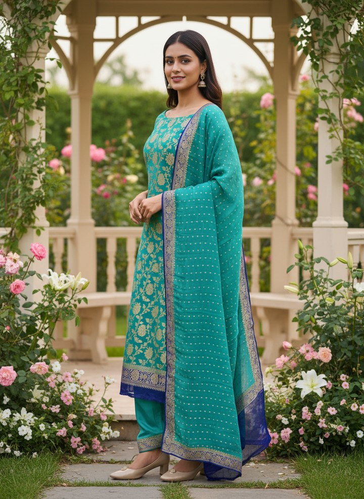 Verdant Green Woven Georgette Unstitched Elegance (35298)
