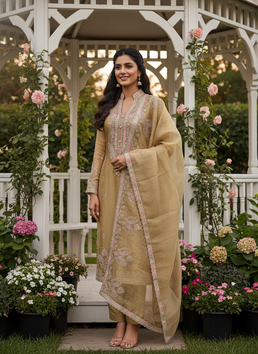 Mustard Organza with Golden Zari Embroidery (51610)