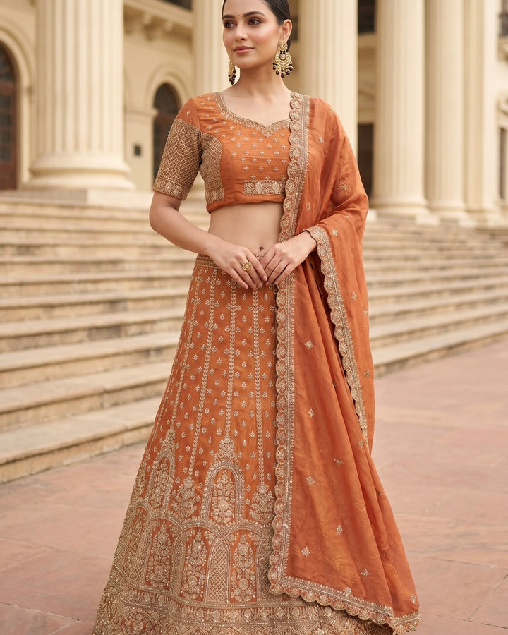 Embroidered Orange Organza Bridal Dupatta (45964)