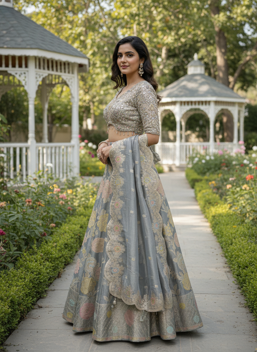 Heirloom Grey Silk Festive Ready Blouse (53681)