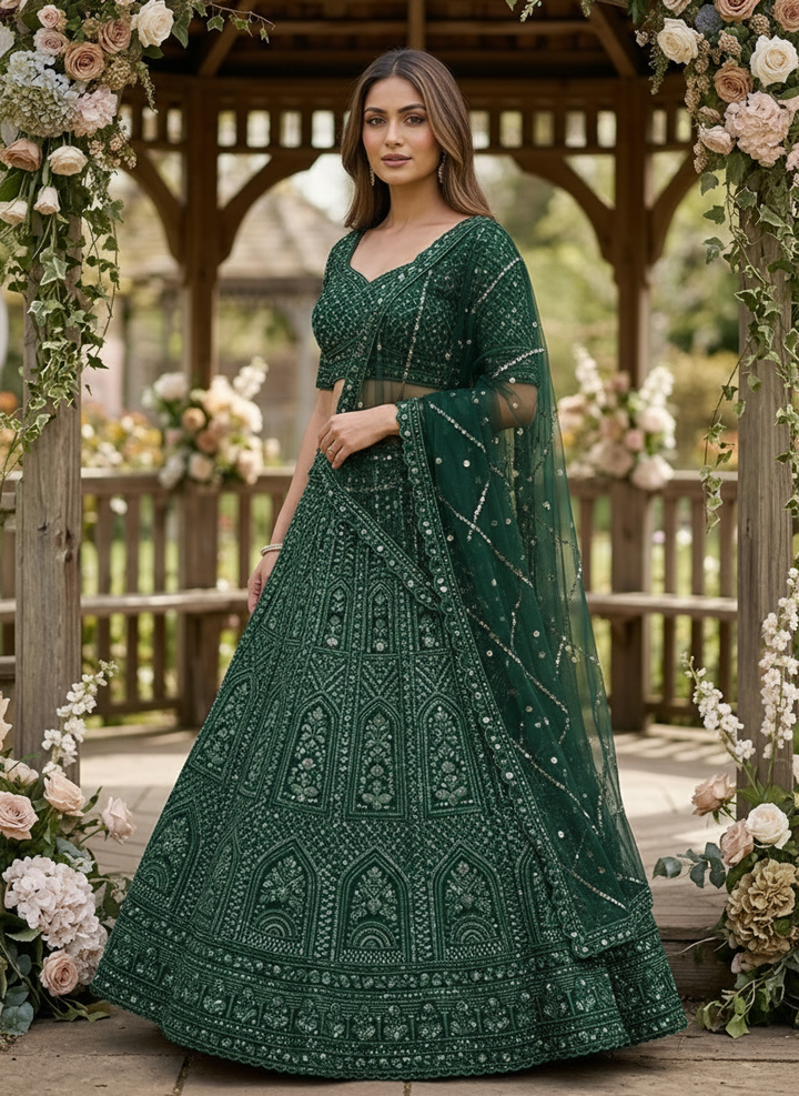 Emerald Embroidered Net Dupatta Heritage Craft (55079)