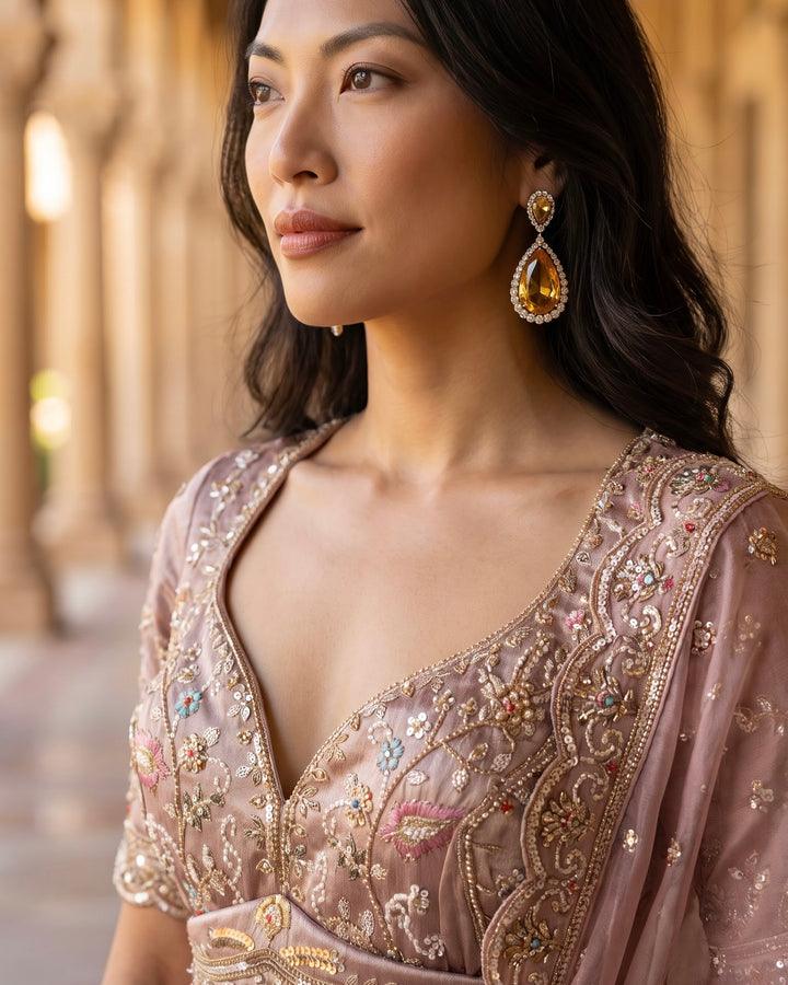 Lavender Embroidered Organza Bridal Lehenga (54790)