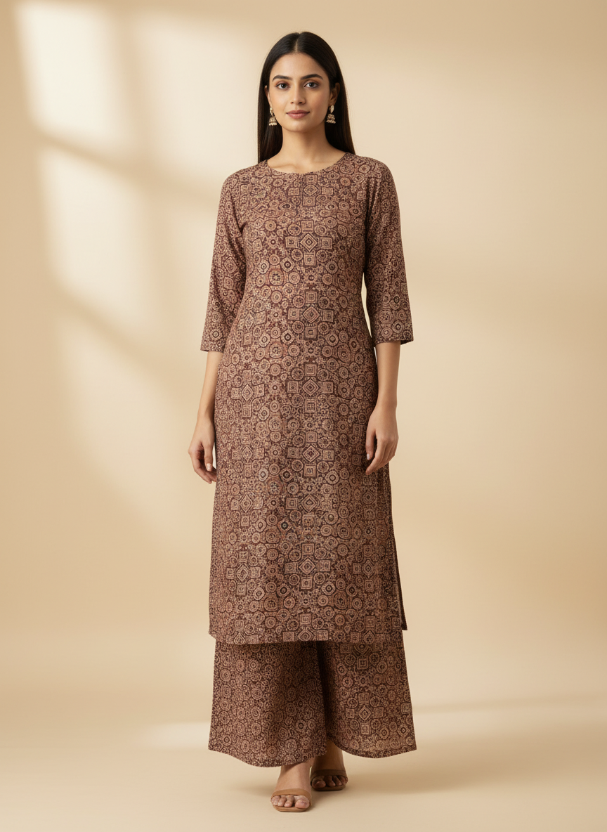 Elegant Brown Crepe Digital Print Everyday Dress (54119)