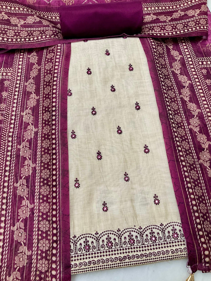 Chanderi Silk Embroidered Unstiched Suit (46921)