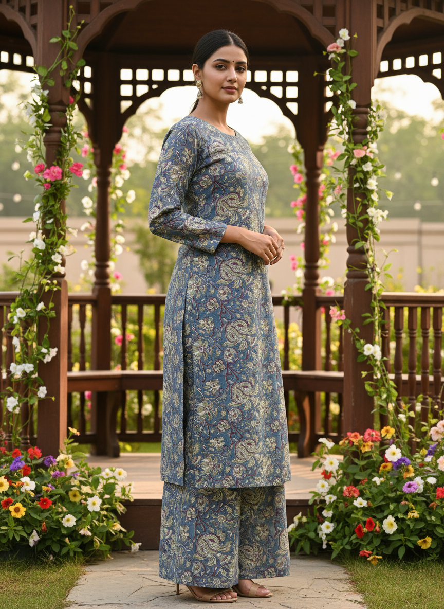 Celestial Blue Digitally Printed Muslin Drape (54124)