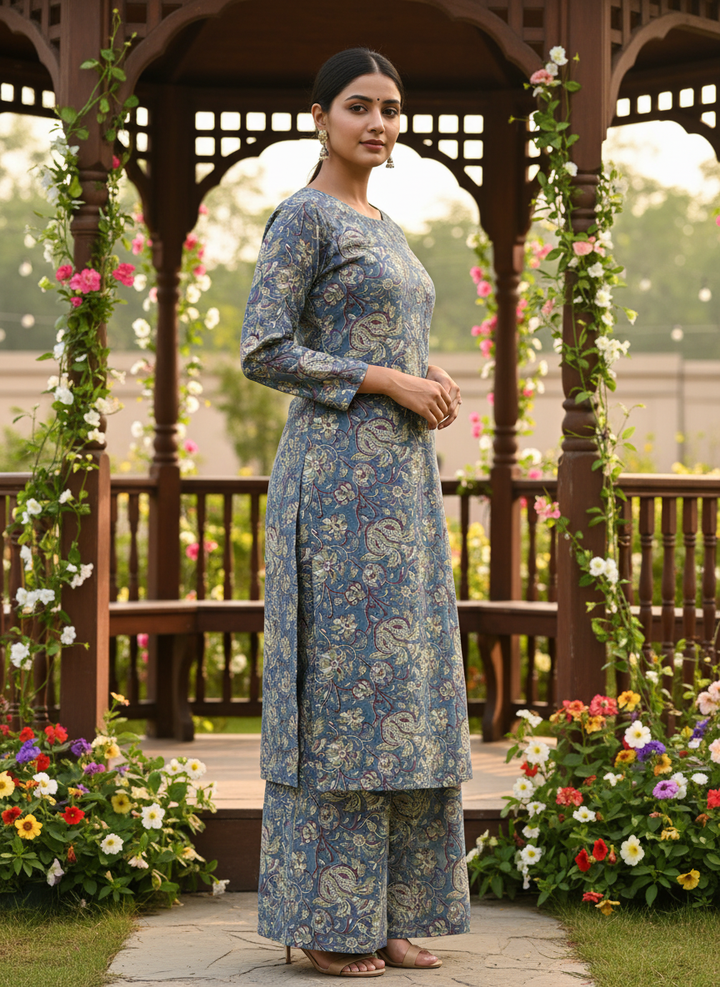 Celestial Blue Digitally Printed Muslin Drape (54124)