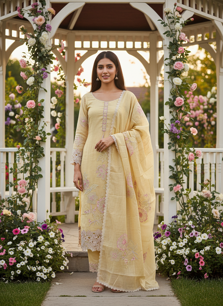 Sunlit Yellow Mull with Delicate Embroidery (54375)