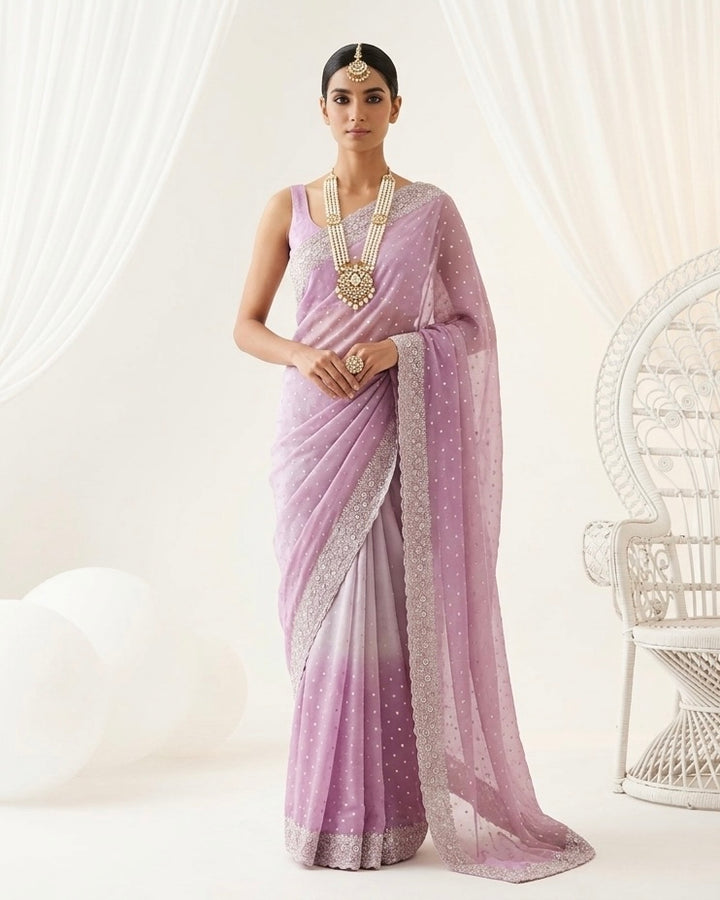 Lavender Organza Saree with Allover Embroidery (54594)