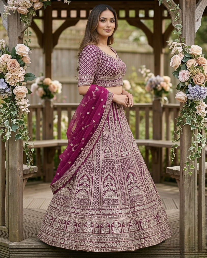 Purple Embroidered Net Dupatta with Heritage Elegance (55076)