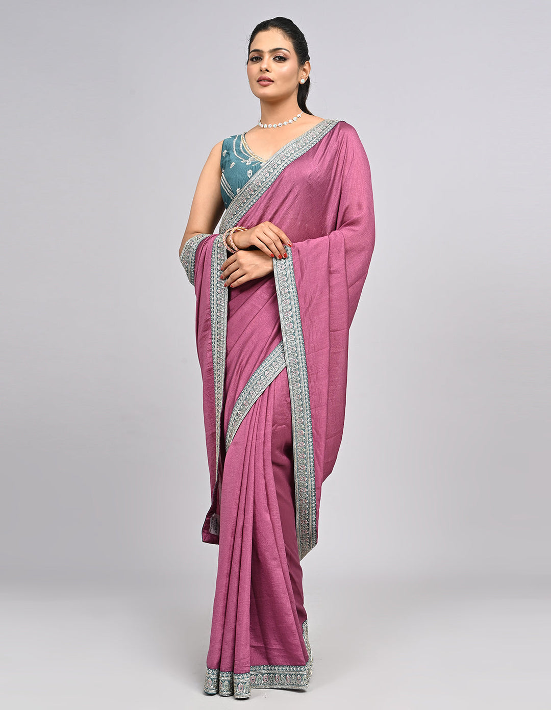 Lavina – Lavender Silk Saree with Zari Border & Self-Coloured Blouse | Fazals (46571)