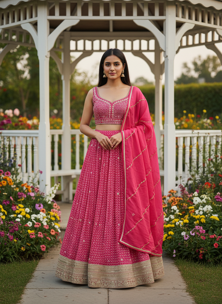 Pink Chinnon Blouse with Zari Embroidery (45676)