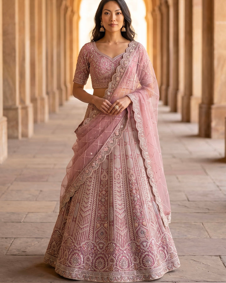 Luminous Zari Embroidered Bridal Lehenga in Pink (37511)