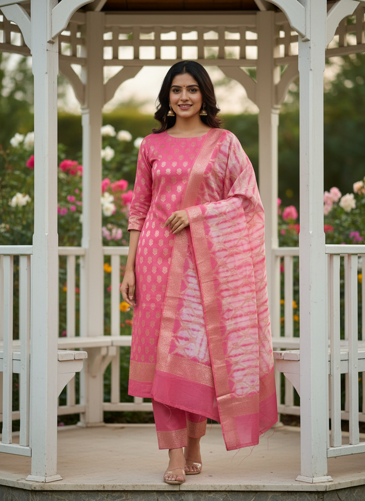 Dawn Pink Chanderi with Handloom Grace (52042)