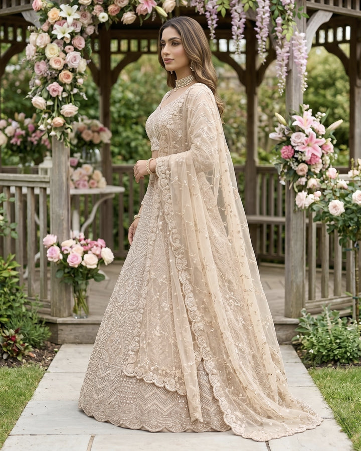 Peach Embroidered Net Bridal Dupatta (54336)