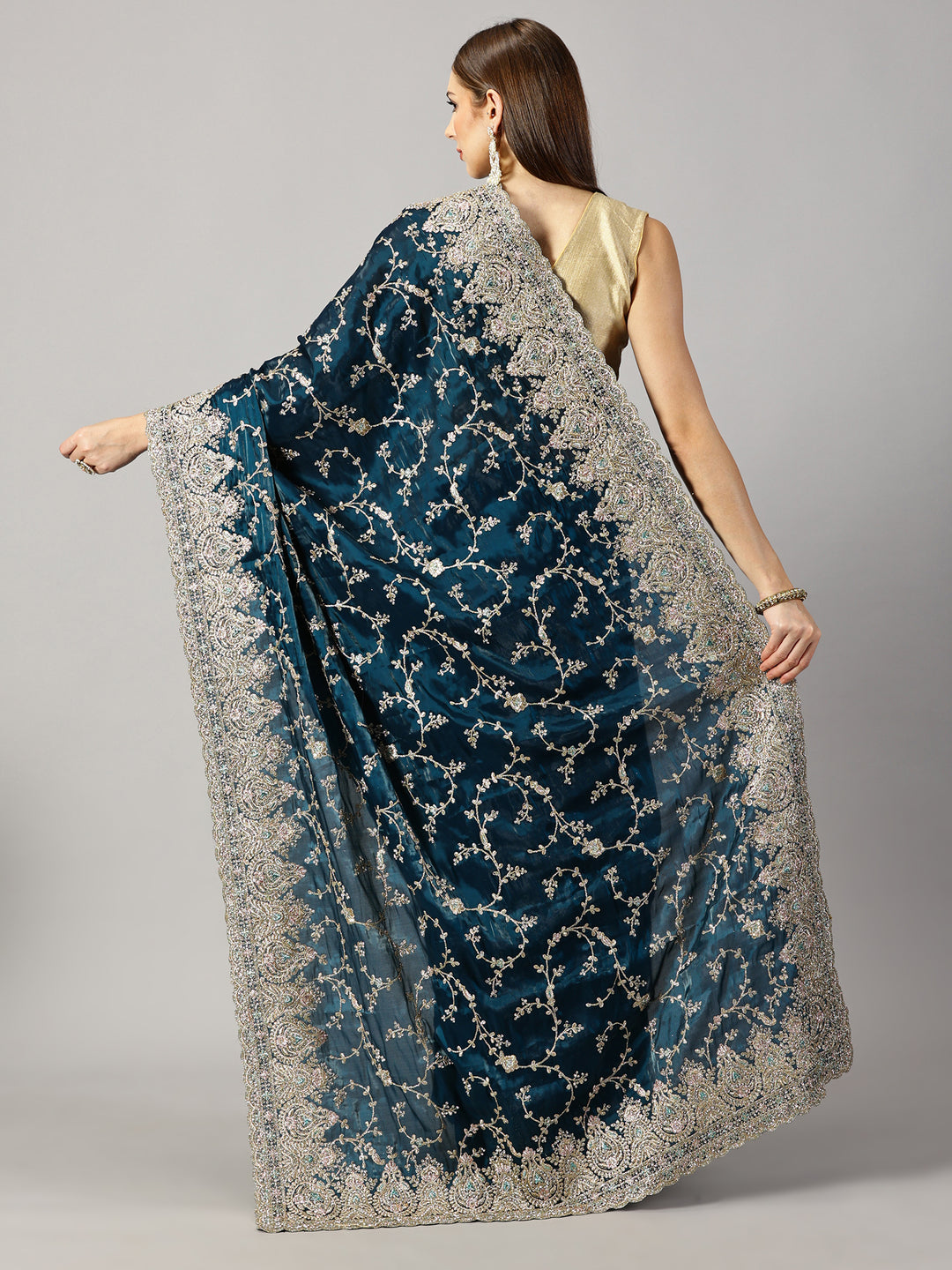 Organza Stone Embroidered Saree