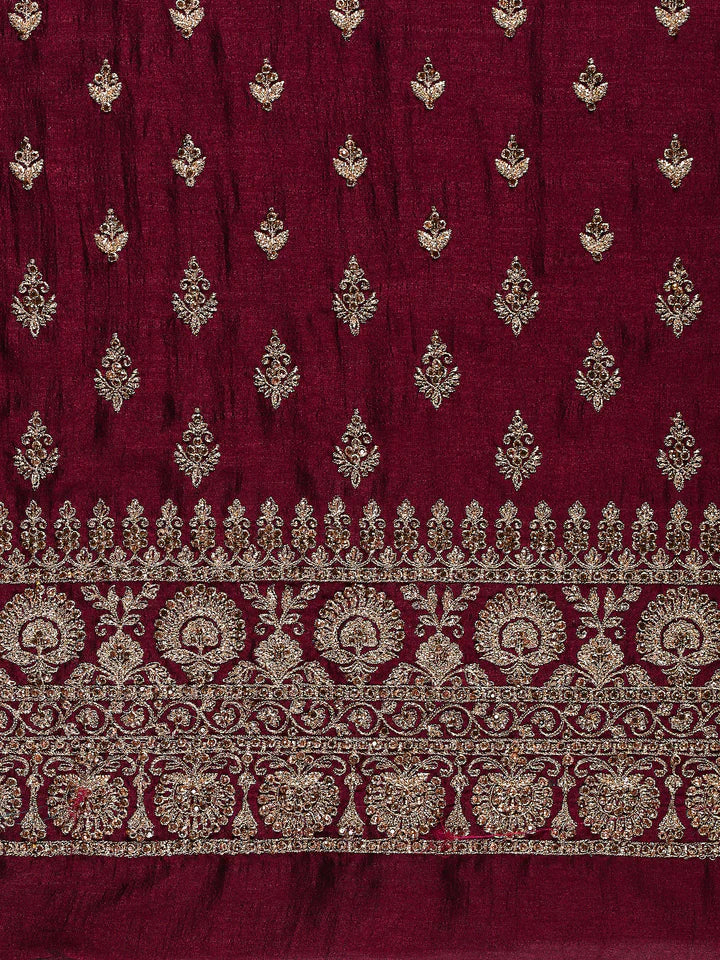 Fazals Maroon Oak Embroidered Unstitched Silk Salwar Suit