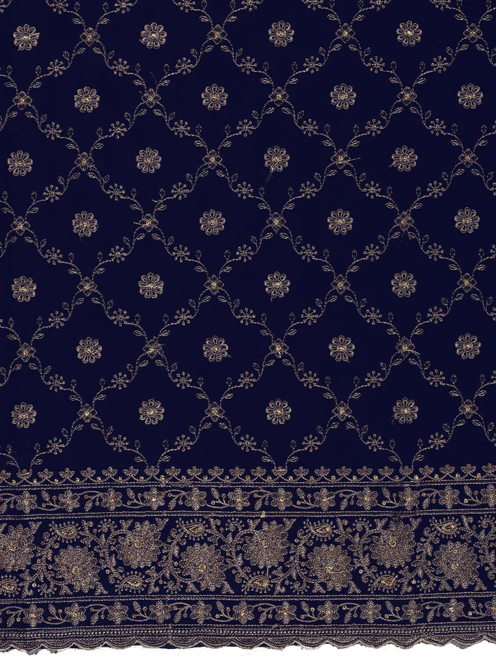 Fazals Dark Blue Embroidered Unstitched Georgette Salwar Suit