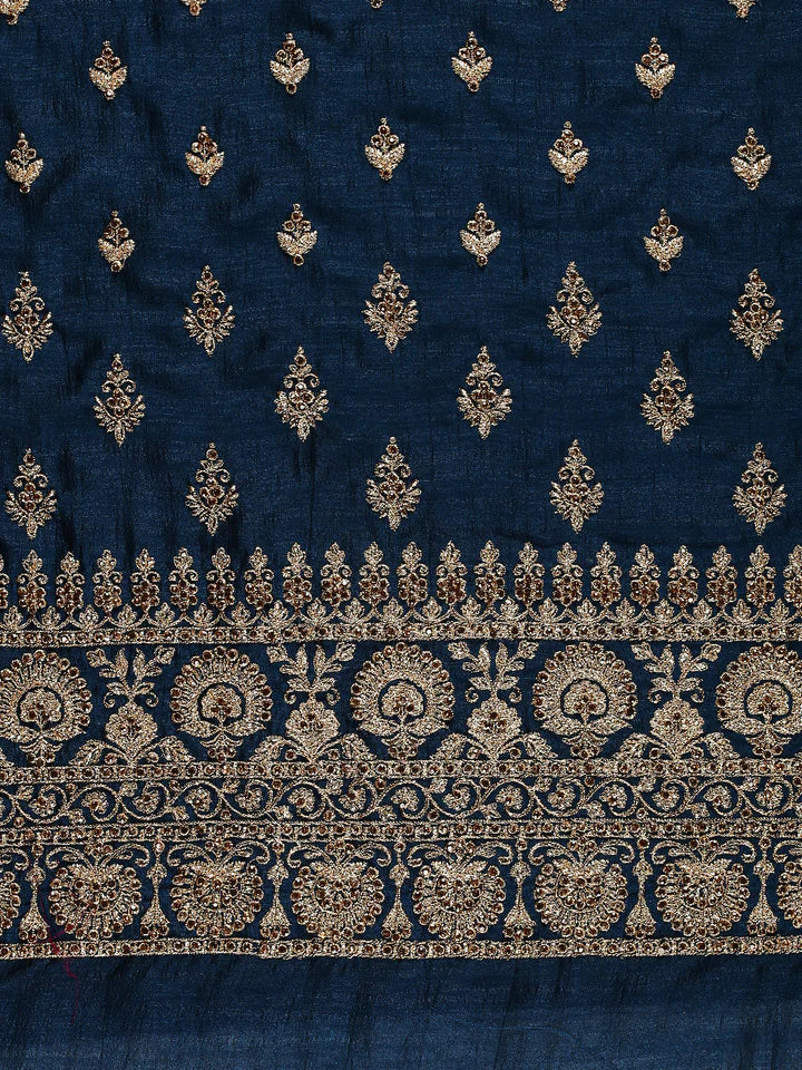 Fazals Blue Embroidered Unstitched Silk Salwar Suit