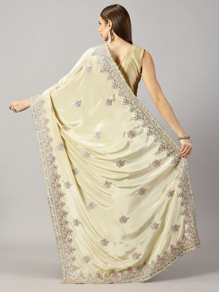 Crepe Zari Embroidered Saree