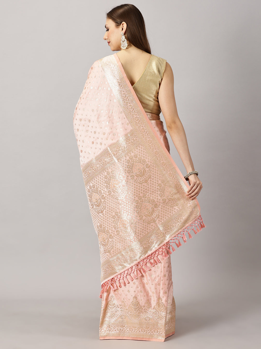 Pink Woven Satin Silk Saree
