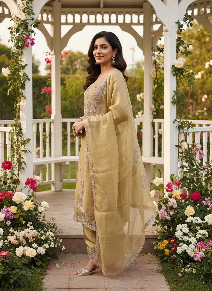 Mustard Organza with Golden Zari Embroidery (51610)