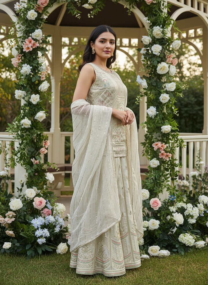 Golden Embroidered Shimmer Organza Festive Plazo (52271)