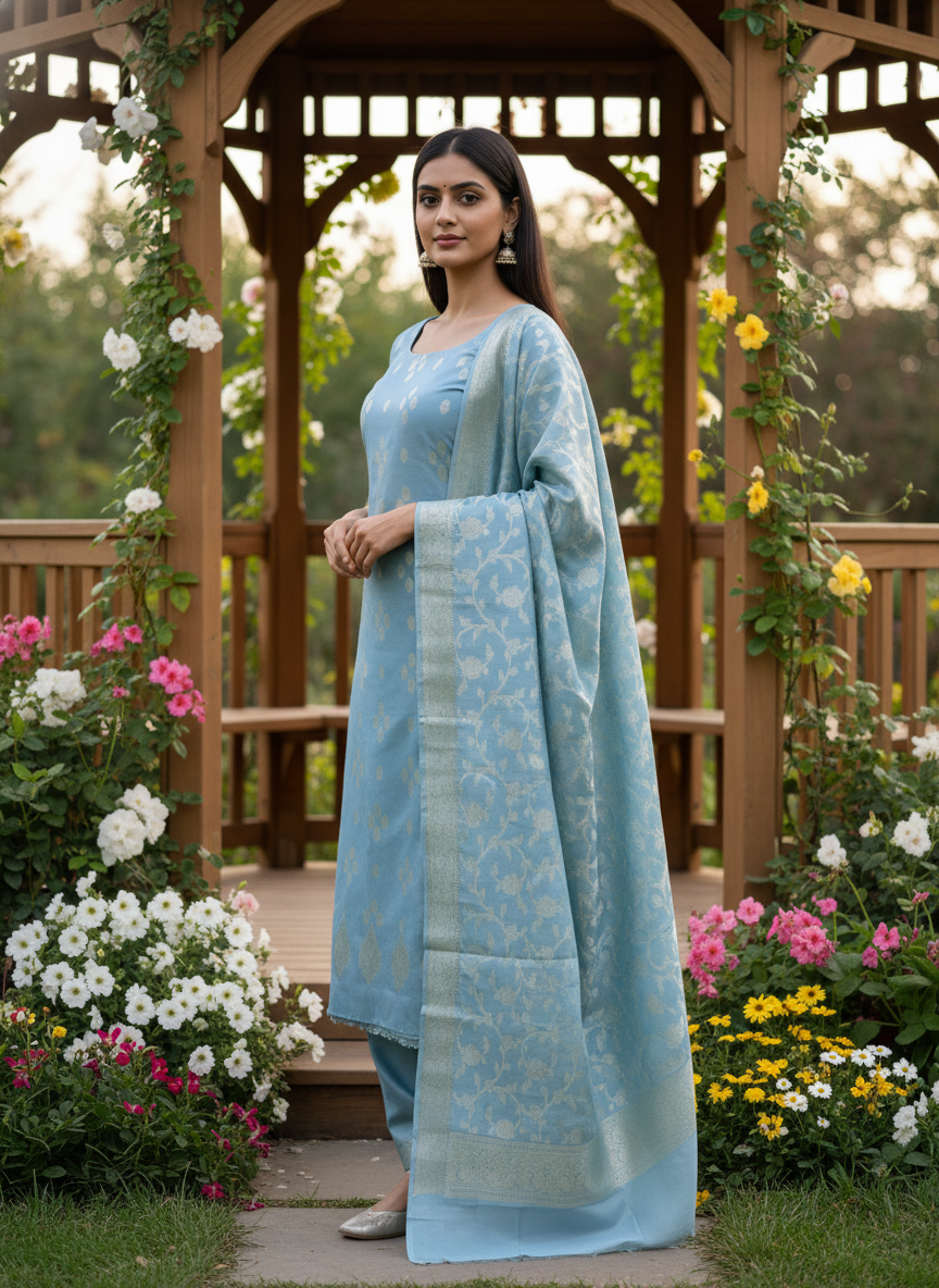 Light Blue Silk Unstitched Elegance (53930)