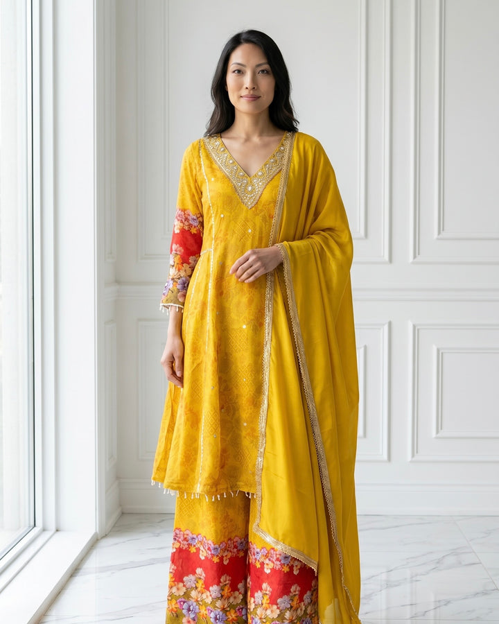 Mustard Crepe Embroidered Dupatta with Heritage Elegance (56081)