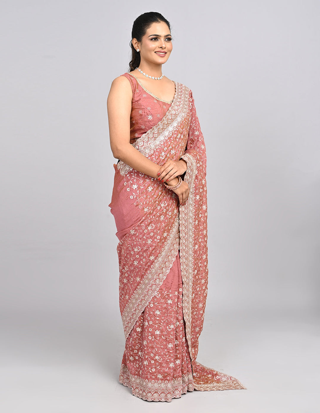 Ishya – Pink Silk Saree with Zari Embroidery & Self-Colour Blouse | Fazals (46585)