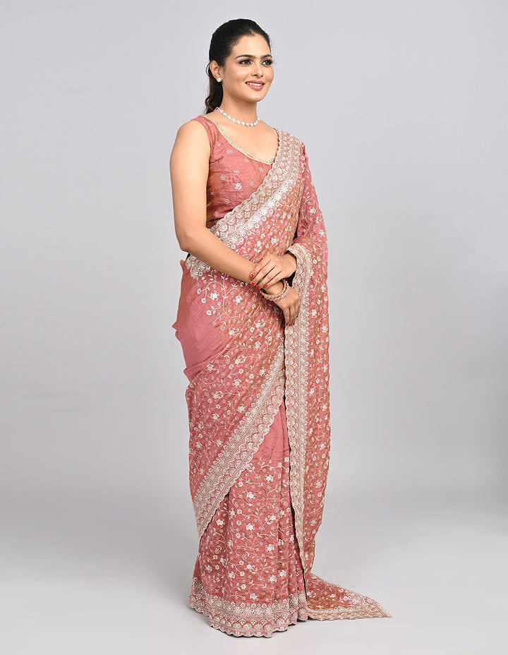 Ishya – Pink Silk Saree with Zari Embroidery & Self-Colour Blouse | Fazals (46585)