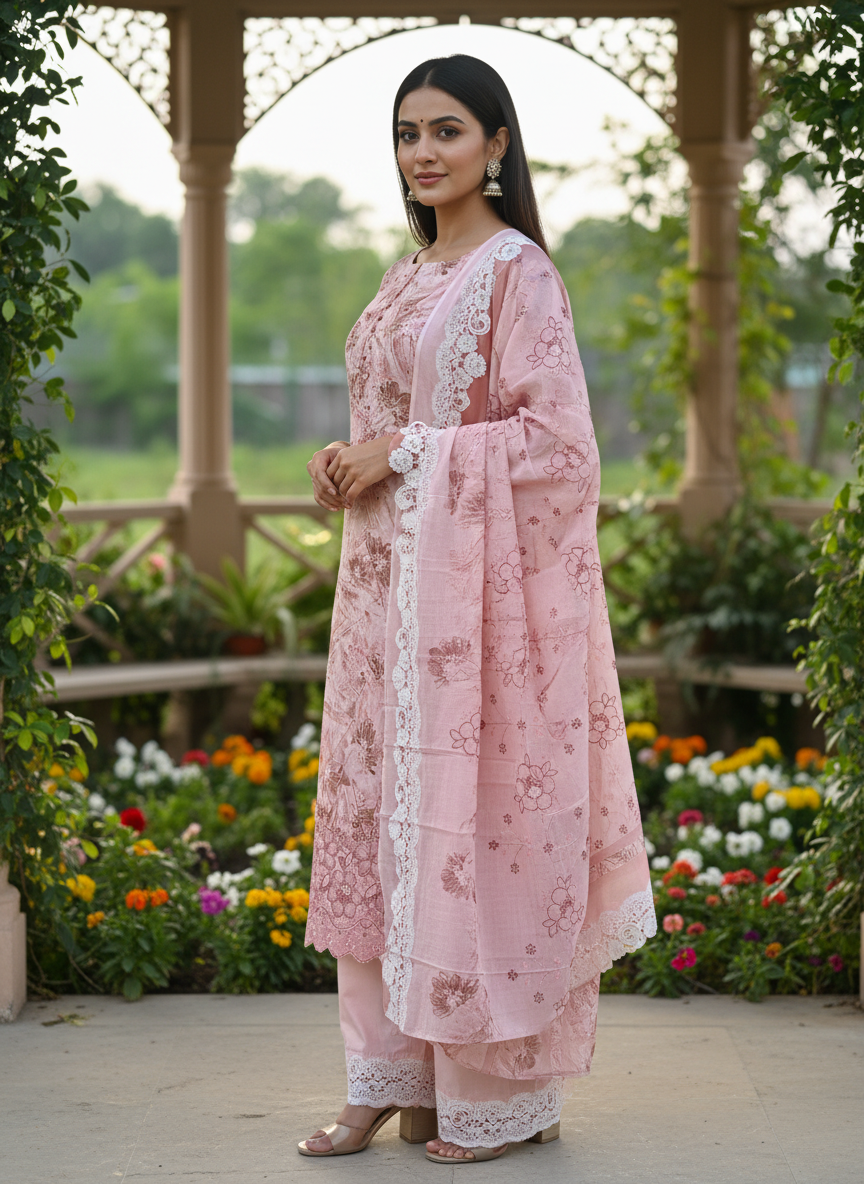 Rose Pink Embroidered Cotton Unstitched Elegance (54986)