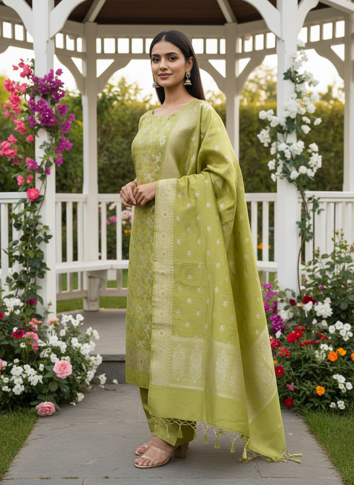Moss Green Silk with Luminous Woven Texture (42726)
