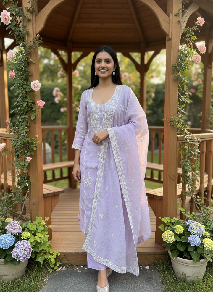 Lavender Mull Embroidered Unstitched Ensemble (54364)
