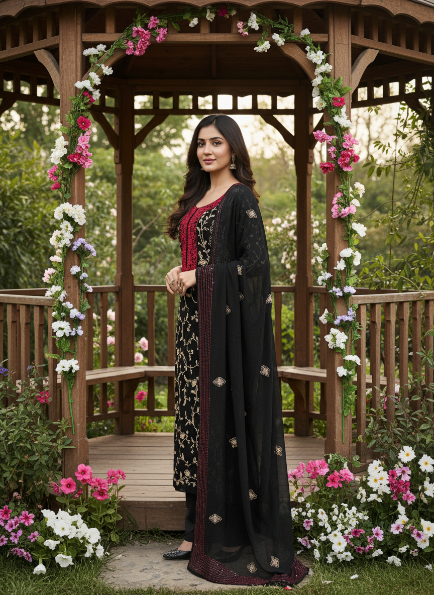 Elegant Black Georgette Embroidered Dupatta for Everyday Grace (51280)