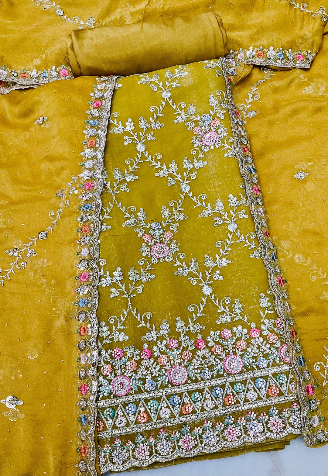 Tissue Embroidered Unstitched Salwar Suit (45345)