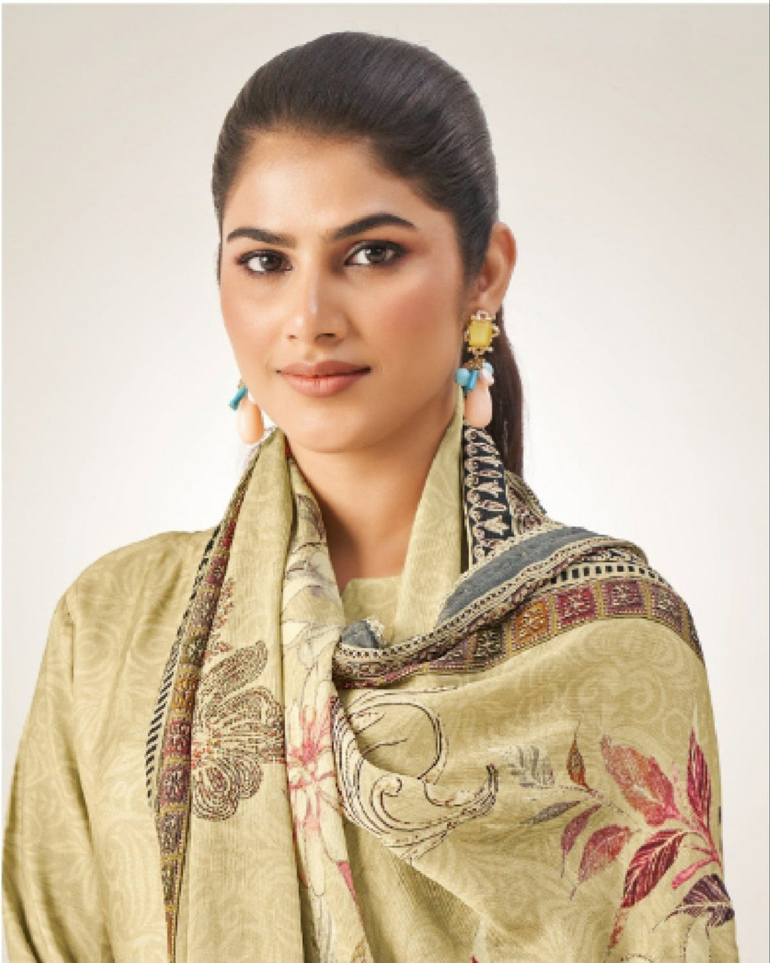 43969 - Printed Muslin Embroidered Suit With Muslin Duppatta