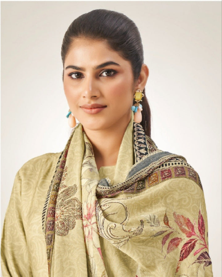 43969 - Printed Muslin Embroidered Suit With Muslin Duppatta