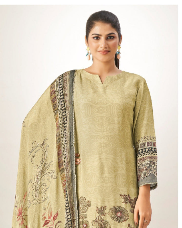 43969 - Printed Muslin Embroidered Suit With Muslin Duppatta