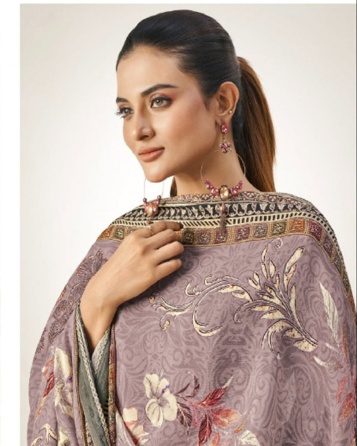 43970 - Printed Muslin Embroidered Suit With Muslin Duppatta